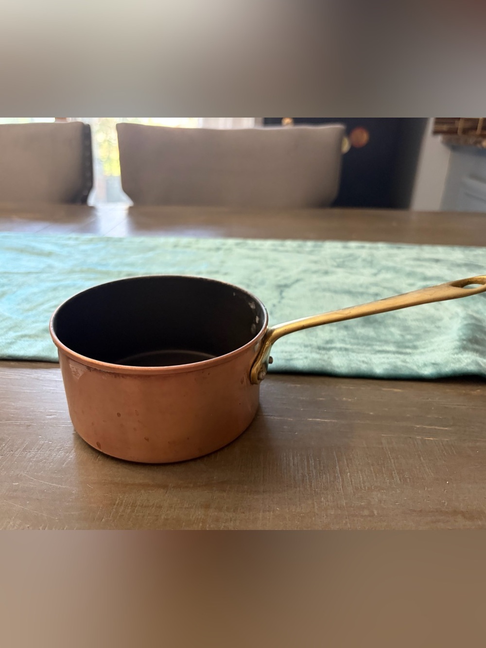 Vintage Copper Saucepan with Brass Handle - Copper Color